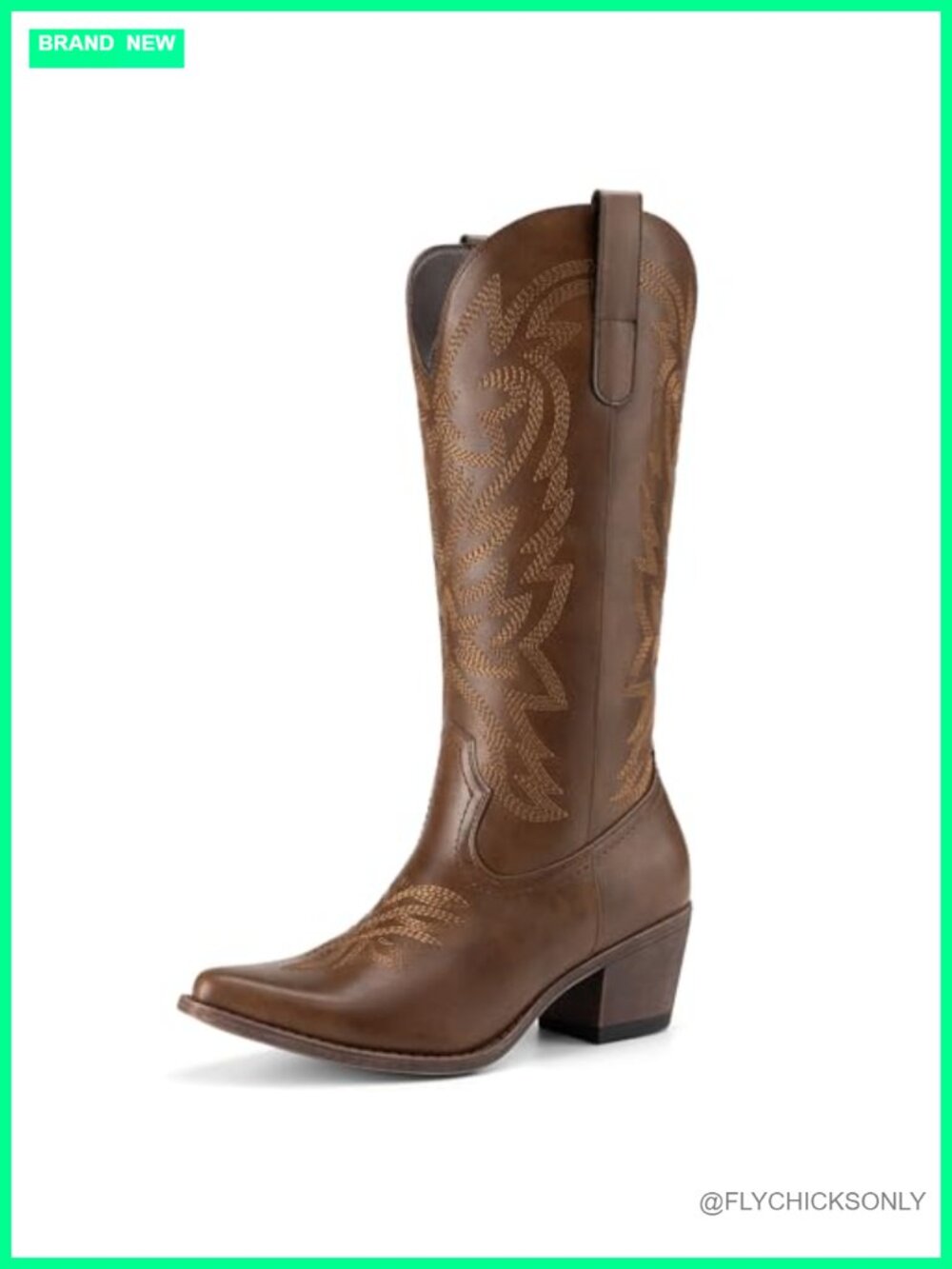 Womens Cowboy Boots Faux Leather Mid Calf Western Square Toe Low Heel